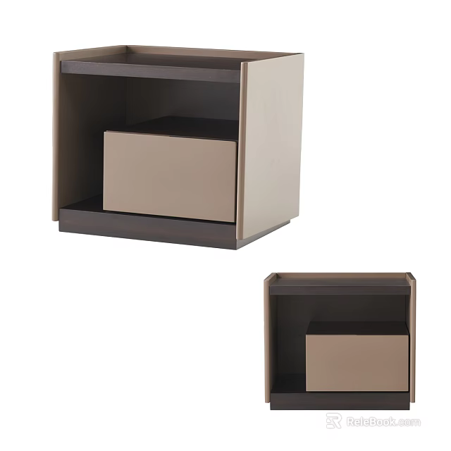 Modern Storage Cabinet With Dark Brown Frame Light Beige Drawer And Open Shelf 3d model 