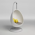 White Egg Shaped Hanging Chair With Yellow Cushions Gray Seat And Metal Stand