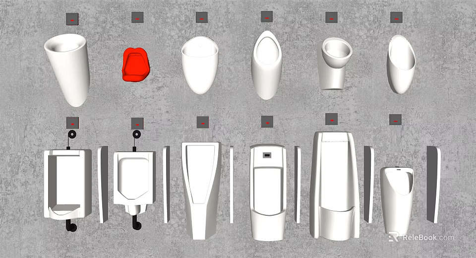 Various Modern Urinal Designs And Styles For Bathroom Restroom Fixture Selection 3d model 