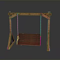 Rustic Wooden Swing with Sturdy Frame and Comfortable Wooden Seat Design