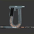 Metallic Weapons Display Featuring Pistol U Shaped Lock And Bullets On Dark Reflective Surface 3d model