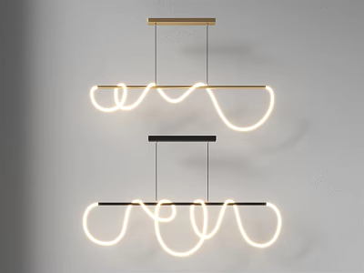 Modern Pendant Lights With Gold And Black Frame And Curved LED Design 3d model