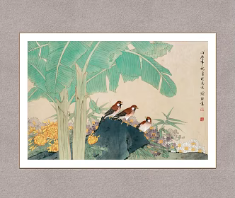 Decorative Painting Banana Bird Yu Jigao Flower and Bird Painting 3d model