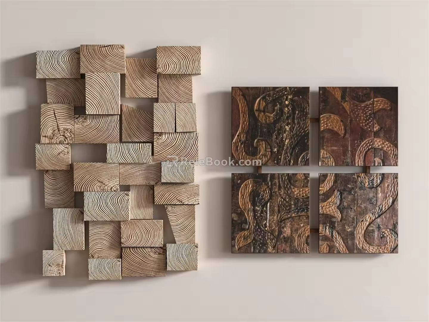 Quiet Hanging Medium-style Carved Decorative Hanging Square Three-dimensional 3d model
