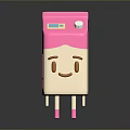Cute Pink And White Cartoon Milk Box Character With Smiling Face Legs And Arms