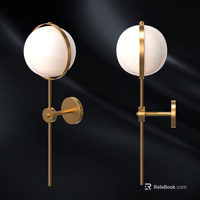 Elegant Modern Wall Lamps With Gold Metal Frames And White Globe Shades 3d model 
