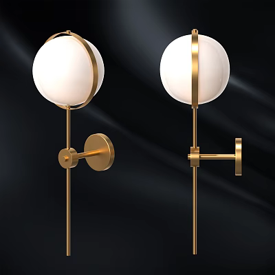 Elegant Modern Wall Lamps With Gold Metal Frames And White Globe Shades 3d model
