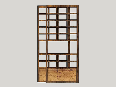 Wooden Sliding Door With Grid Frame Design For Modern Interior Partition 3d model