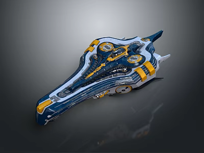 Futuristic Blue And Yellow Spaceship With Sleek Design And Intricate Details 3d model