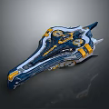 Futuristic Blue And Yellow Spaceship With Sleek Design And Intricate Details