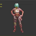 Futuristic Game Movie Character Wearing Gray Pink Outfit Helmet Goggles Red Waist And Leg Gear
