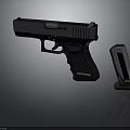Modern Black Pistol With Magazine Metal Construction And Tactical Design On Dark Display Background