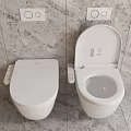 Modern White Wall Mounted Toilets With Control Panels On Gray Marble Wall 3d model