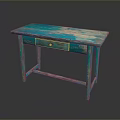 Turquoise Vintage Wooden Table Home Decor With Distressed Surface And Drawer
