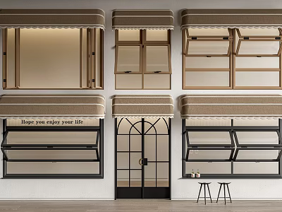 Various Storefront Window Designs With Awnings Frames And Glass Panels 3d model