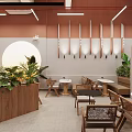 Modern Bubble Tea Shop Interior With Open Layout Wooden Tables Display Shelves And Green Plants