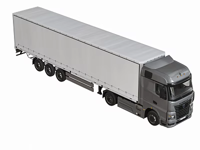 Gray Semi Truck With White Enclosed Trailer And Large Cargo Capacity 3d model