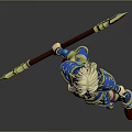 Fantasy Elven Female Game Character In Blue And Gold Armor With Spear