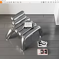Modern Silver Metal Leisure Chair With Unique Tubular Design On Dark Wooden Floor And Books