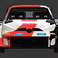 Sporty Red White Black Racing Car With Rear Spoiler Sponsor Logos And Aerodynamic Design