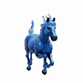 Blue Running Horse Sculpture With Glossy Surface And Flowing Mane Tail