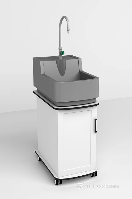 Modern Storage Cabinet Rack With White Cabinet Gray Sink And Faucet 3d model 