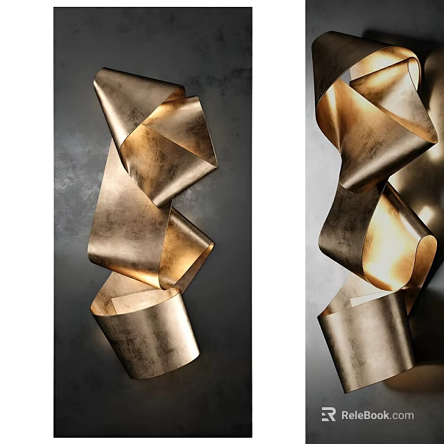 Golden Abstract Sculptures As Wall Art Decor 3d model 