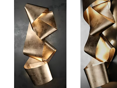 Golden Abstract Sculptures As Wall Art Decor 3d model