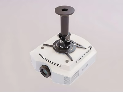 Commercial Projector Equipment With White Housing Black Mounting Bracket Front Lens And Heat Vents 3d model