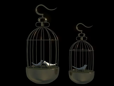 Decorative Ornament Set With Metal Birdcages And White Birds For Home Decor 3d model