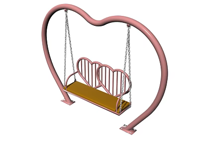 Pink Heart Shaped Playground Swing With Double Heart Seats And Yellow Seat Design 3d model