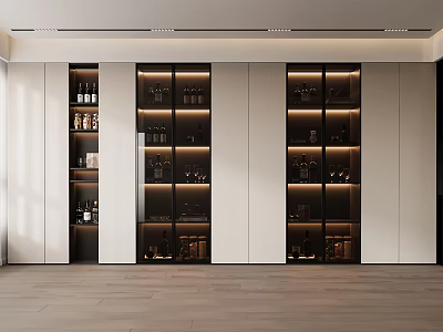 Modern Built In Wine Cabinet With Glass Doors And LED Lighting For Wine Bottles 3d model