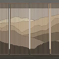 Modern Wooden Room Divider With Vertical Slats And Mountain Pattern Design