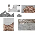 Different Types of Wall with Brick and Concrete Textures and Damaged Sections