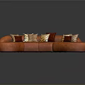 Modern Orange Curved Sofa With Patterned Decorative Pillows And Stylish Design 3d model