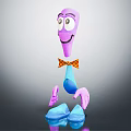Purple Cartoon Creature With Big Eyes Smiling Face Orange Bow Tie Blue Pants Pink Shoes