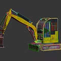 Yellow Compact Excavator On Reflective Surface With Tracked Undercarriage And Front Bucket 3d model