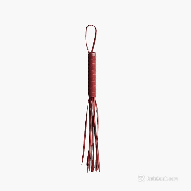 Red Leather Whip with Braided Handle and Long Tassels Handcrafted Design 3d model 