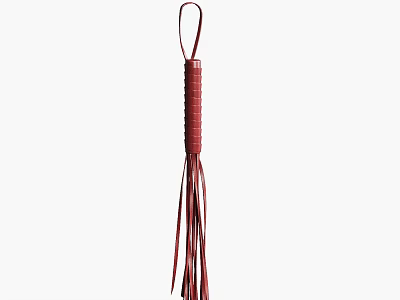 Red Leather Whip with Braided Handle and Long Tassels Handcrafted Design 3d model