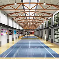 Spacious Indoor Basketball Court With Wooden Flooring And Exposed Beams