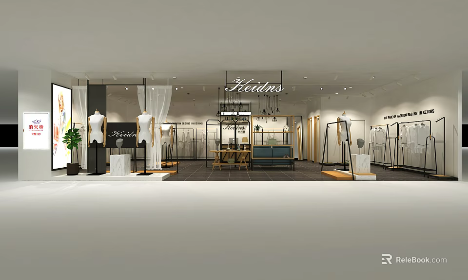 Modern Clothing Store Interior With Mannequins Clothing Racks And Elegant Display Area Lighting 3d model 