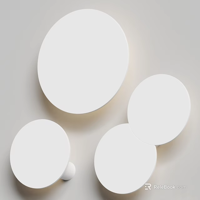 Modern White Circular Wall Lamps Mounted on Light Gray Wall 3d model 