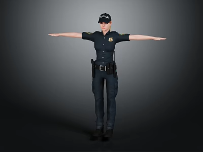 Female Police Officer In Uniform Standing With Arms Outstretched Front View 3d model