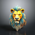 Unique Lion Head Sculpture Artwork With Blue And Yellow Mane Details 3d model