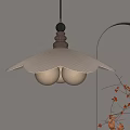 Modern Chandelier With Fabric Shade Wooden Detail Double Globe Bulbs And Arch Background Branch Decor