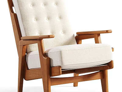Modern Lounge Chair With Wooden Frame And White Upholstered Button Tufted Backrest 3d model