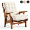 Modern Lounge Chair With Wooden Frame And White Upholstered Button Tufted Backrest