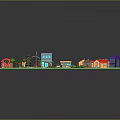 Small Town Model Scene Components With Colored Houses Trees Roads And Bridges