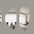 Various Shaped Wall Mounted Mirrors Reflecting Modern Living Room Interior With Furniture And Plants