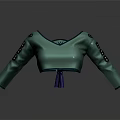 Fashionable Green Cropped V neck Top with Black Button Details on Sleeves